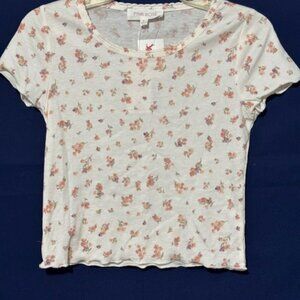 Pink Rose Ivory Floral Top, Size M, NWT